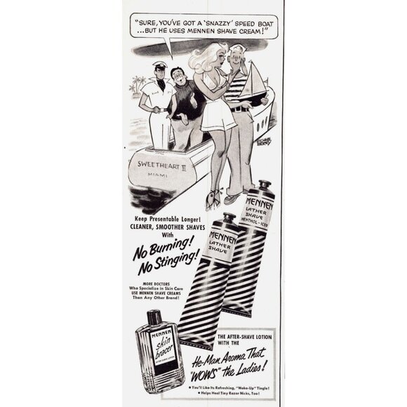 1951 Mennen Shaving Cream Vintage Print Ad Miami Speedboat Boatdiggers Wall Art - Picture 1 of 3